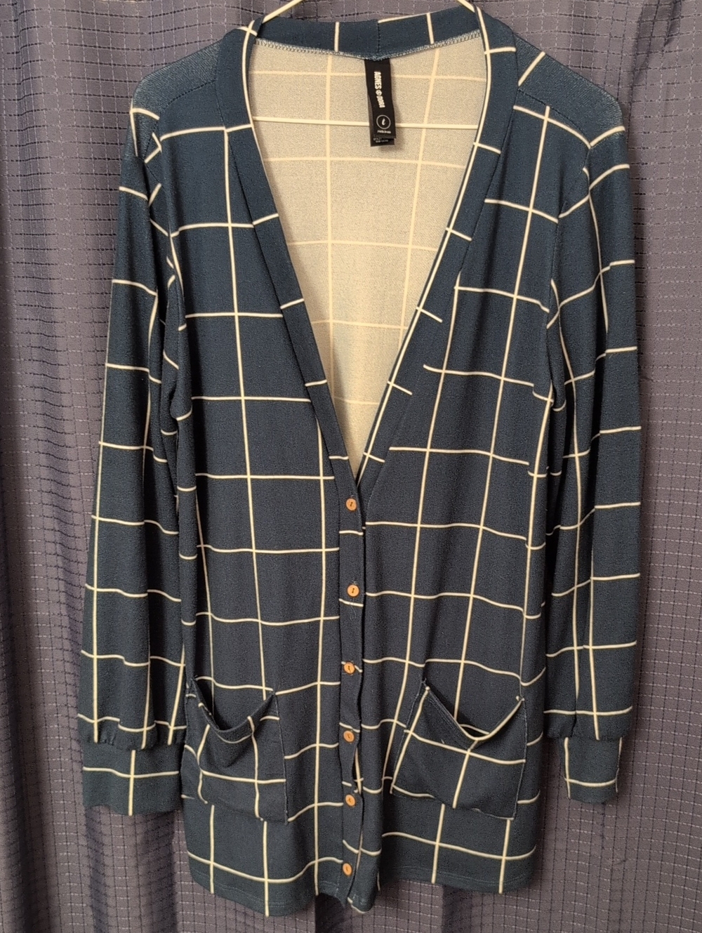 Agnes & Dora Forest Green Windowpane Button-Front Women's Cardigan